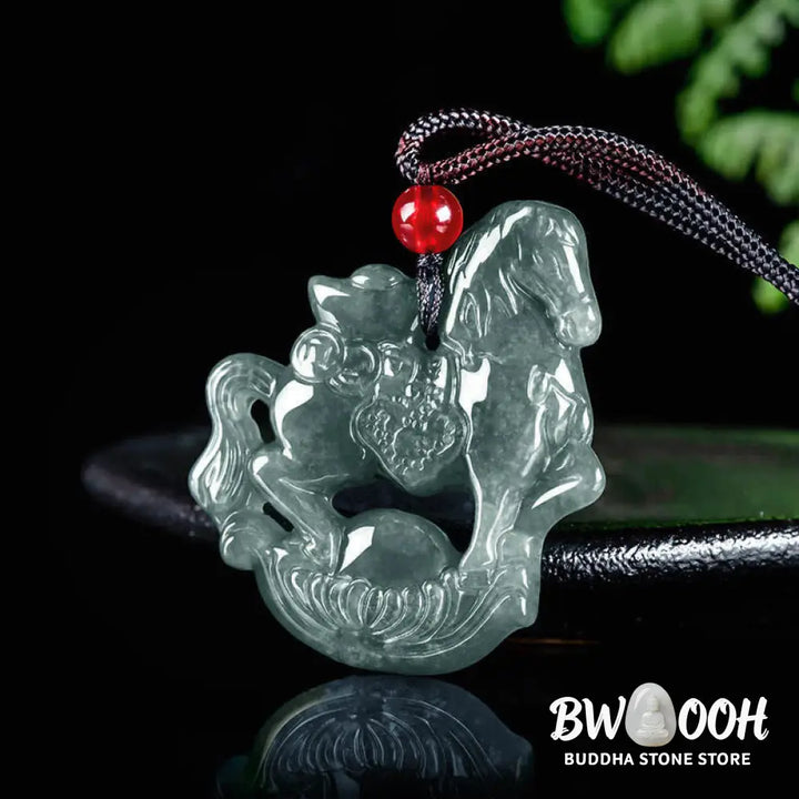 Buddha Stones Year of the Horse Jade Ingot Luck Prosperity Rope Necklace Pendant - BWOOOH - Horse - Necklaces &amp; Pendants