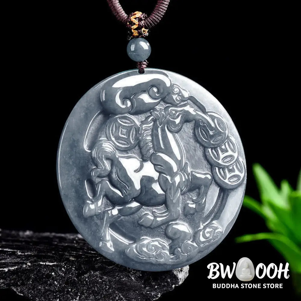 Buddha Stones Year Of The Horse Jade Prosperity Abundance Necklace Pendants - BWOOOH - Jade Horse - Necklaces &amp; Pendants