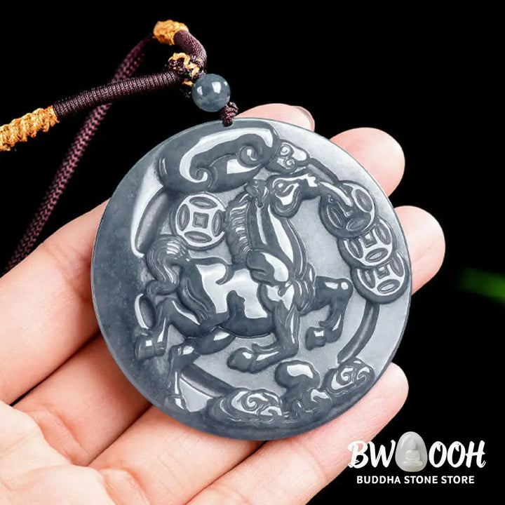 Buddha Stones Year Of The Horse Jade Prosperity Abundance Necklace Pendants - BWOOOH - Jade Horse - Necklaces &amp; Pendants