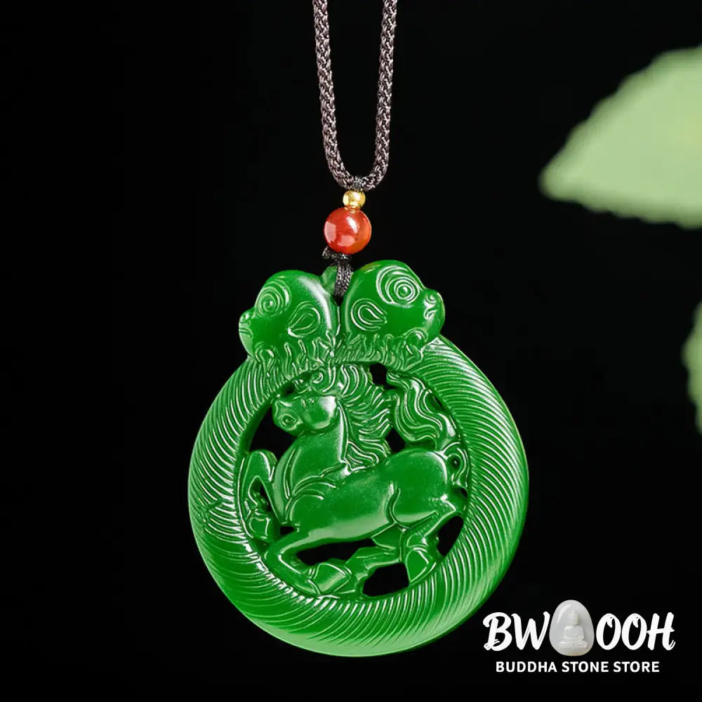 Buddha Stones Year Of The Horse Jade Prosperity Hollow Necklace Pendants - BWOOOH - Jade - Necklaces &amp; Pendants