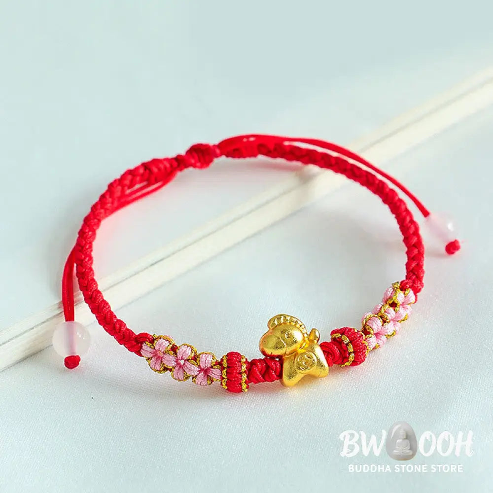 Buddha Stones Year Of The Horse Multicolored String Peach Blossom Knot Red String Luck Bracelet - Red String(Wrist