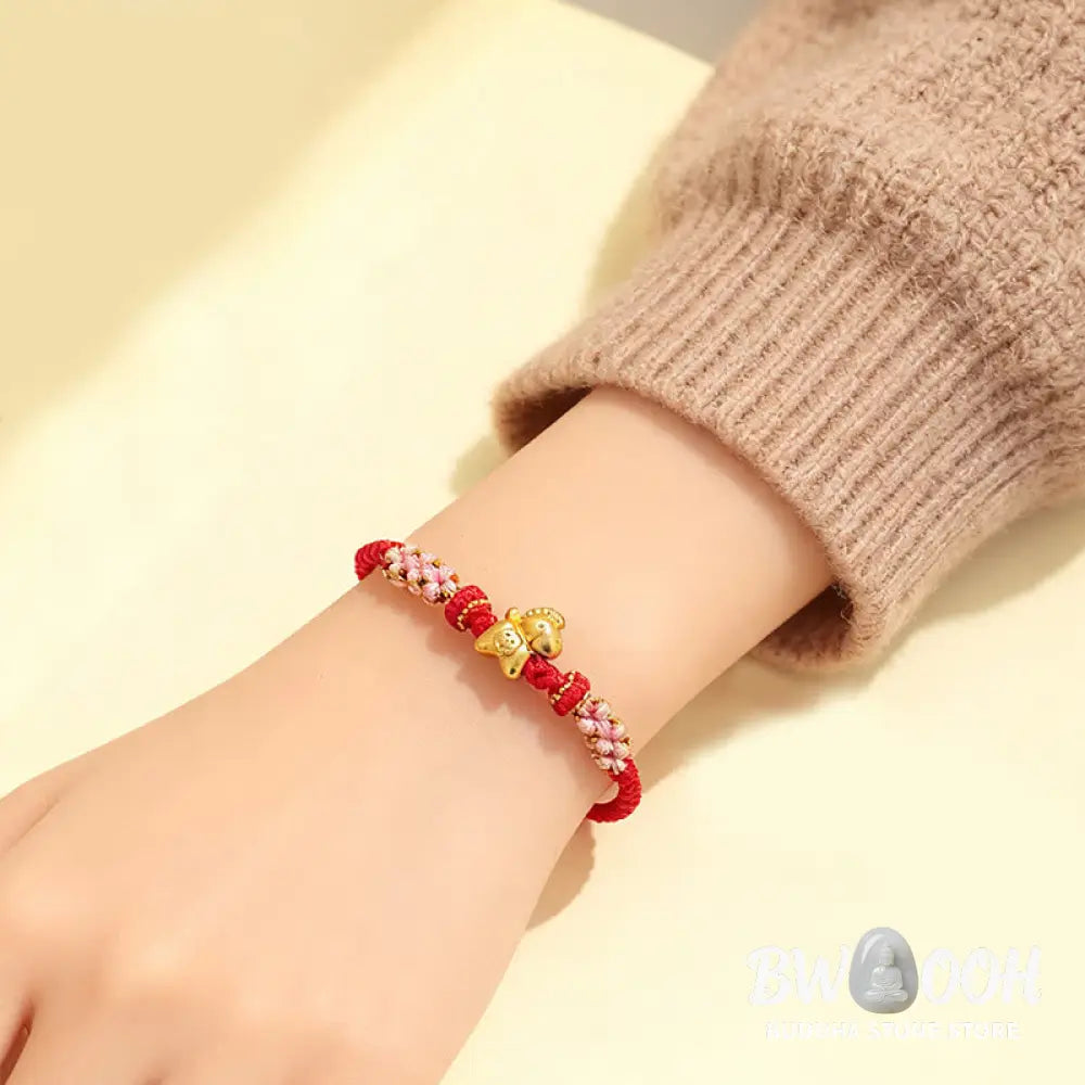 Buddha Stones Year Of The Horse Multicolored String Peach Blossom Knot Red String Luck Bracelet - Red String(Wrist