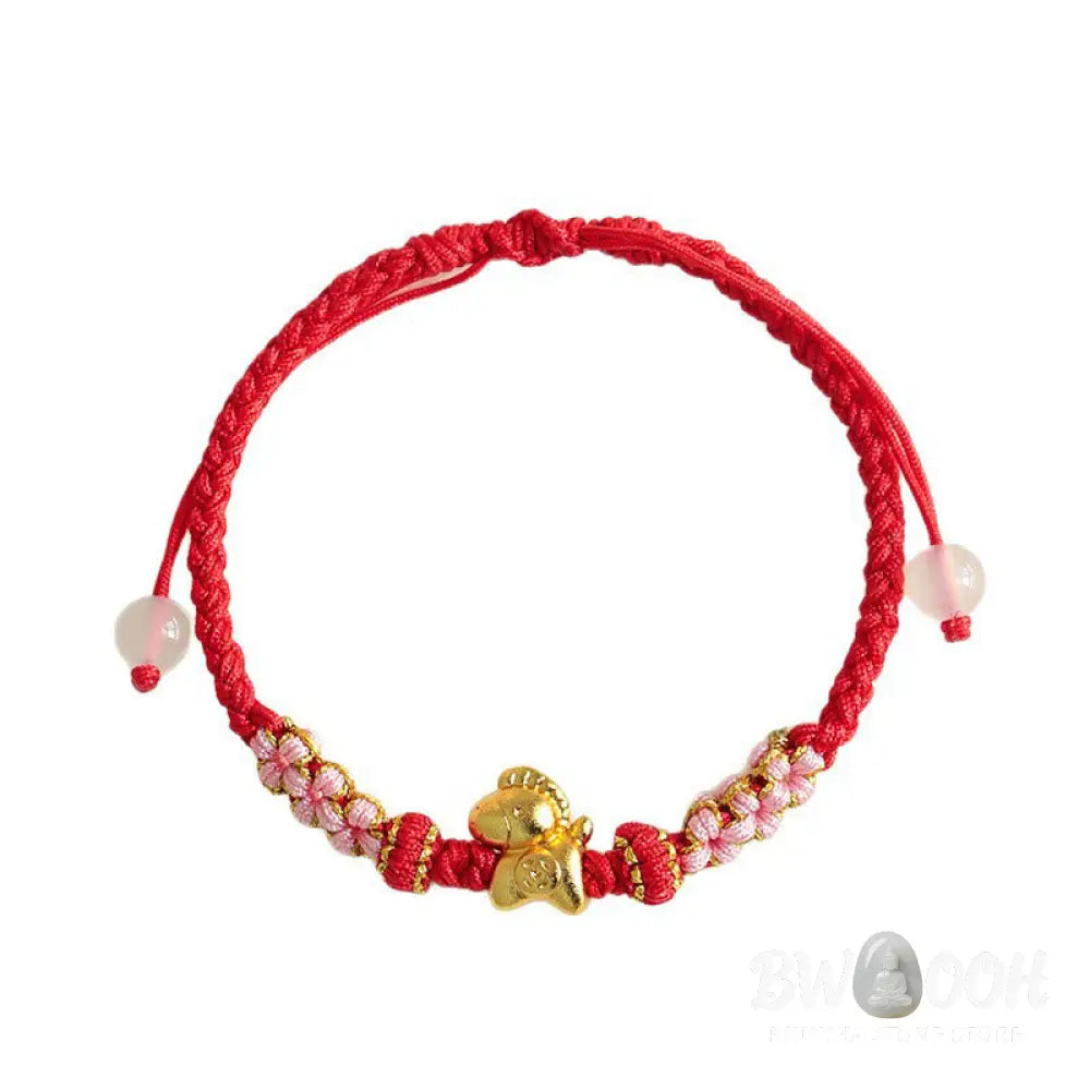Buddha Stones Year Of The Horse Multicolored String Peach Blossom Knot Red String Luck Bracelet - Red String(Wrist