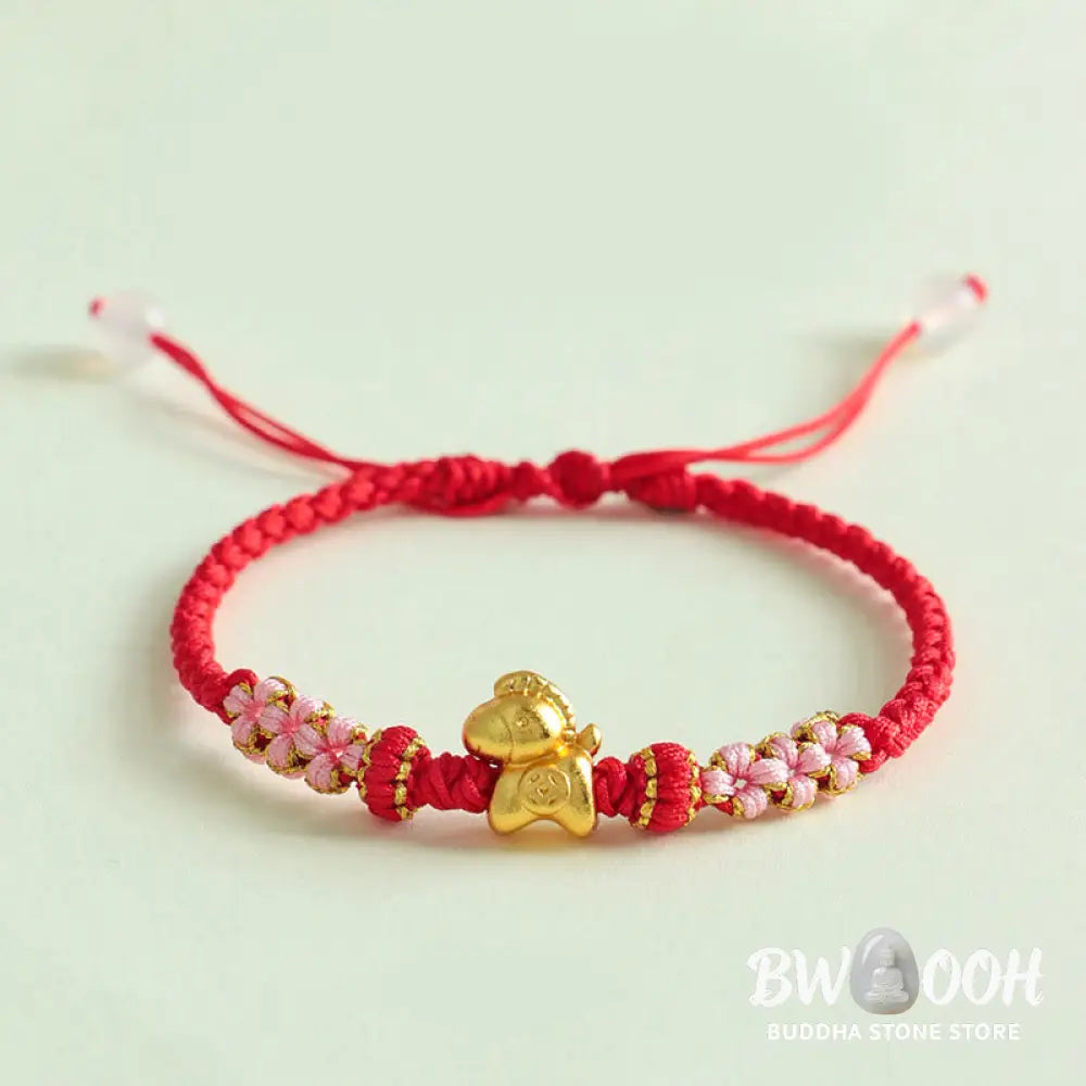 Buddha Stones Year Of The Horse Multicolored String Peach Blossom Knot Red String Luck Bracelet - Red String(Wrist