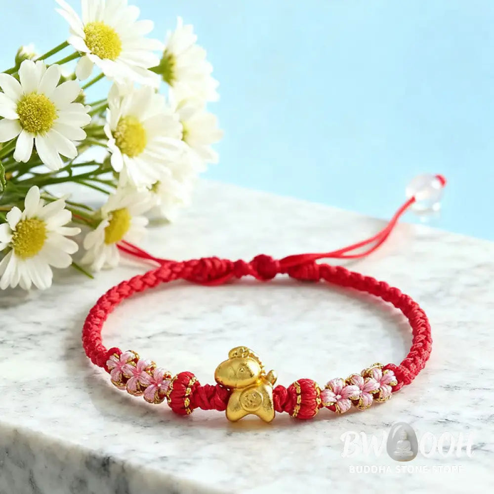 Buddha Stones Year Of The Horse Multicolored String Peach Blossom Knot Red String Luck Bracelet - Red String(Wrist
