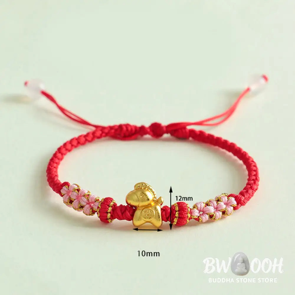 Buddha Stones Year Of The Horse Multicolored String Peach Blossom Knot Red String Luck Bracelet - Red String(Wrist