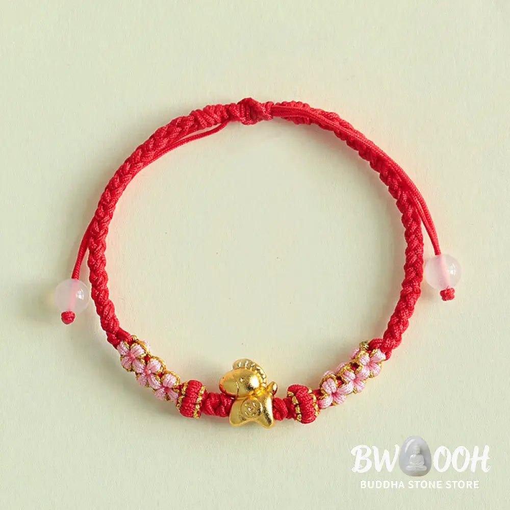 Buddha Stones Year Of The Horse Multicolored String Peach Blossom Knot Red String Luck Bracelet - Red String(Wrist