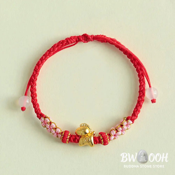 Buddha Stones Year Of The Horse Multicolored String Peach Blossom Knot Red String Luck Bracelet - Red String(Wrist