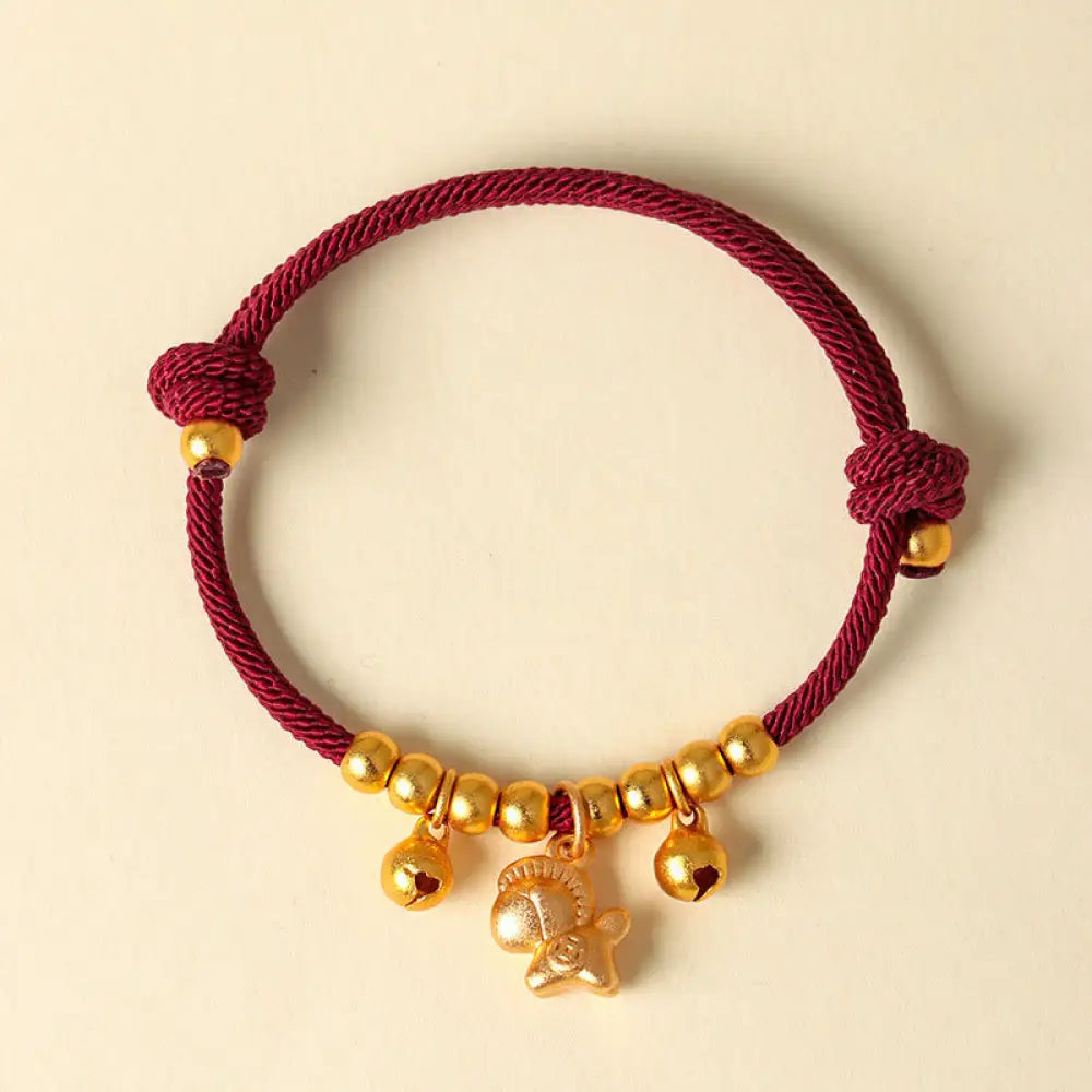 Buddha Stones Year Of The Horse Multiple Horse Styles Rope Luck Strength Adjustable Bracelet - Gold Horse Red Rope