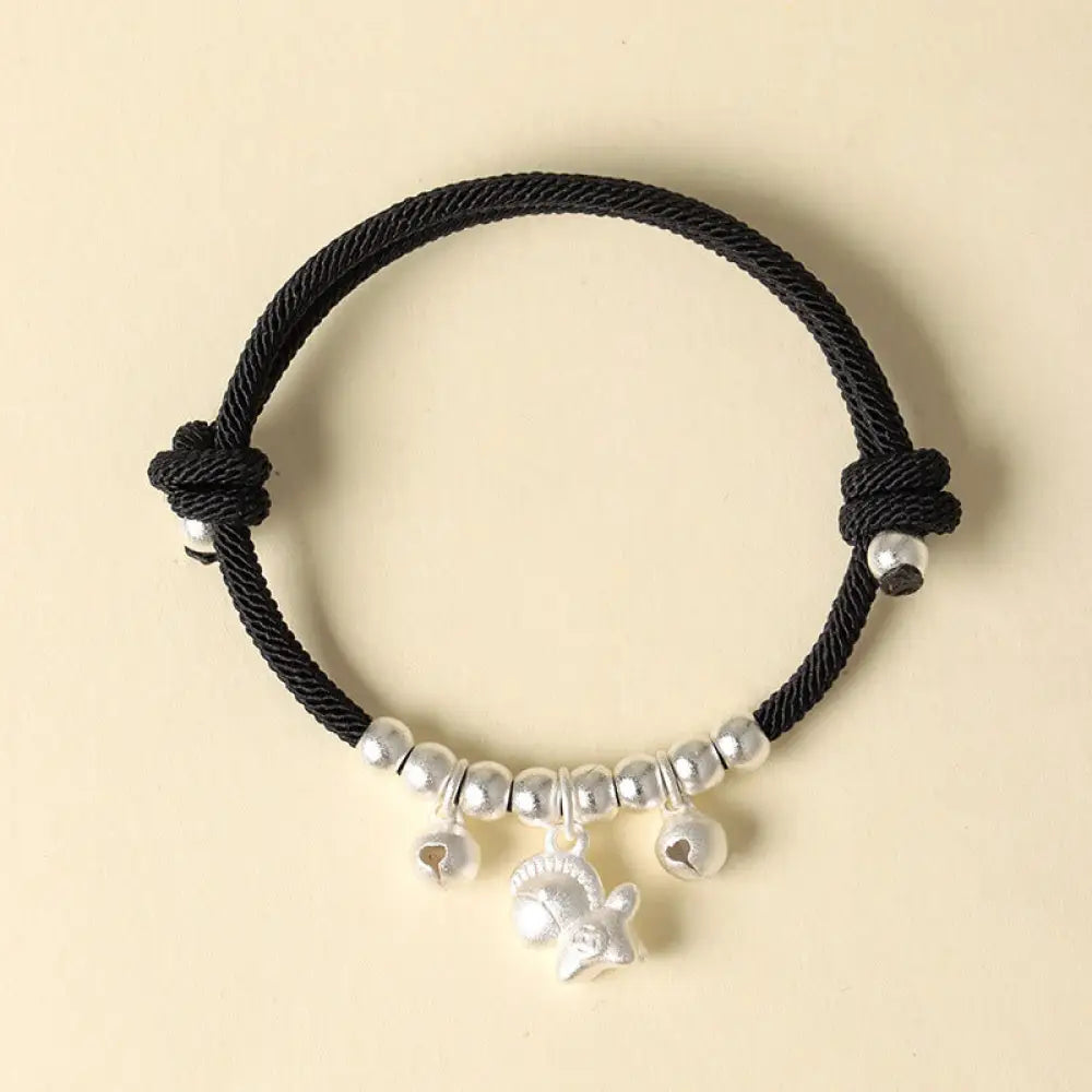 Buddha Stones Year Of The Horse Multiple Horse Styles Rope Luck Strength Adjustable Bracelet - Silver Horse Black Rope