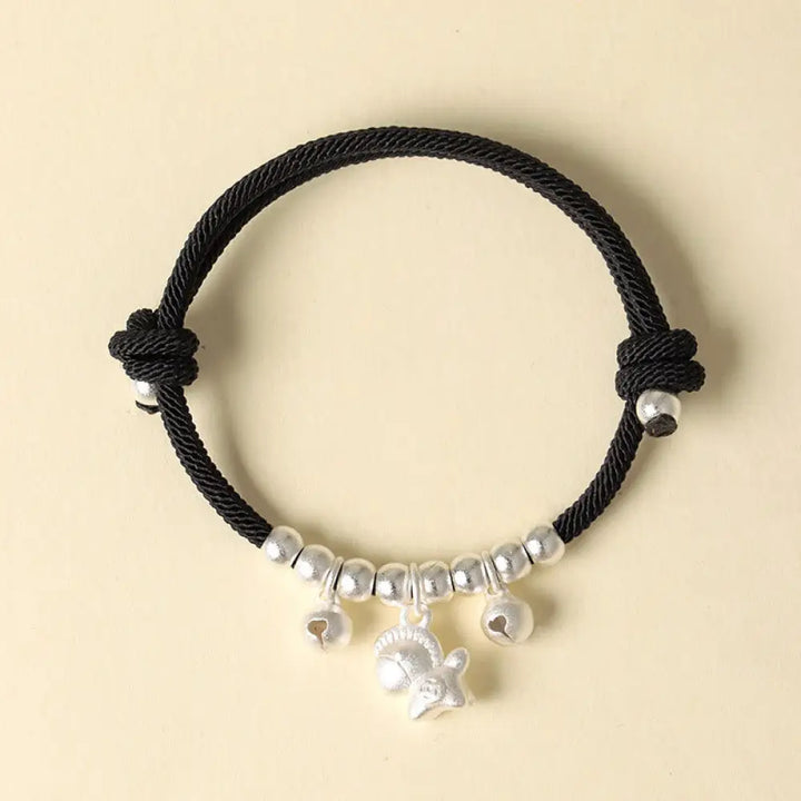 Buddha Stones Year Of The Horse Multiple Horse Styles Rope Luck Strength Adjustable Bracelet - Silver Horse Black Rope