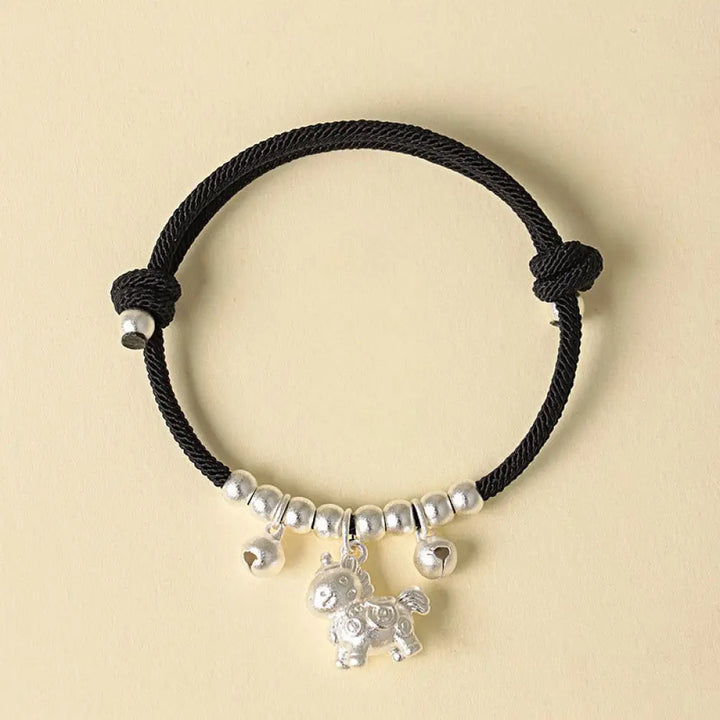 Buddha Stones Year Of The Horse Multiple Horse Styles Rope Luck Strength Adjustable Bracelet - Silver Horned Horse