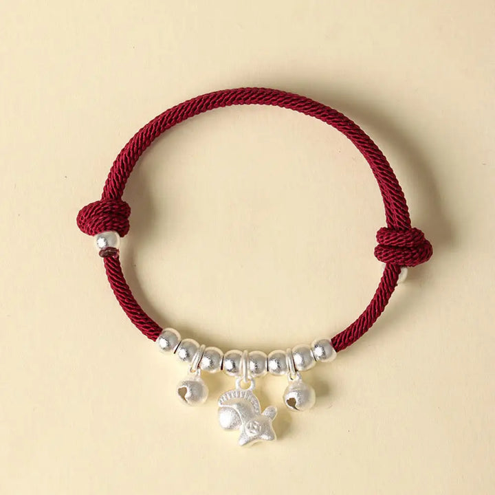 Buddha Stones Year Of The Horse Multiple Horse Styles Rope Luck Strength Adjustable Bracelet - Silver Horse Red Rope