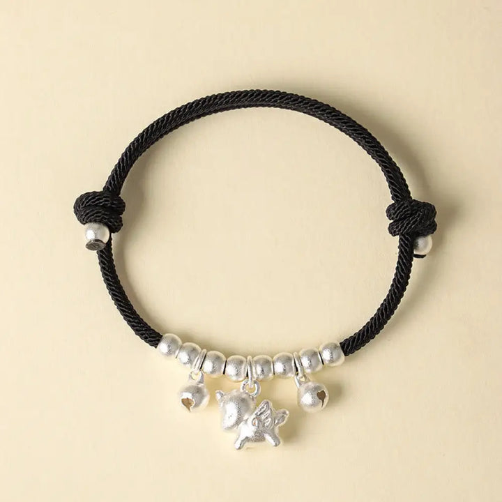 Buddha Stones Year Of The Horse Multiple Horse Styles Rope Luck Strength Adjustable Bracelet - Silver Winged Horse