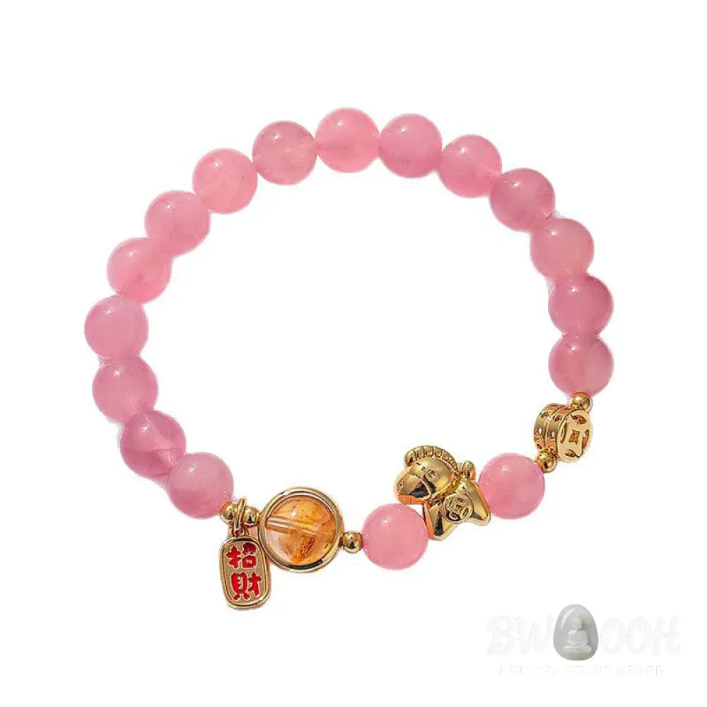 Buddha Stones Year Of The Horse Natural 8mm Black Obsidian Red Agate Pink Crystal Strength Bracelet - Bracelet