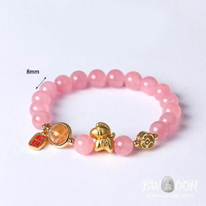 Buddha Stones Year Of The Horse Natural 8mm Black Obsidian Red Agate Pink Crystal Strength Bracelet - Bracelet