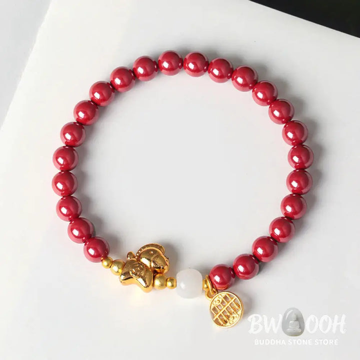 Buddha Stones Year Of The Horse Natural Cinnabar Hetian Jade Concentration Bracelet - Bracelet