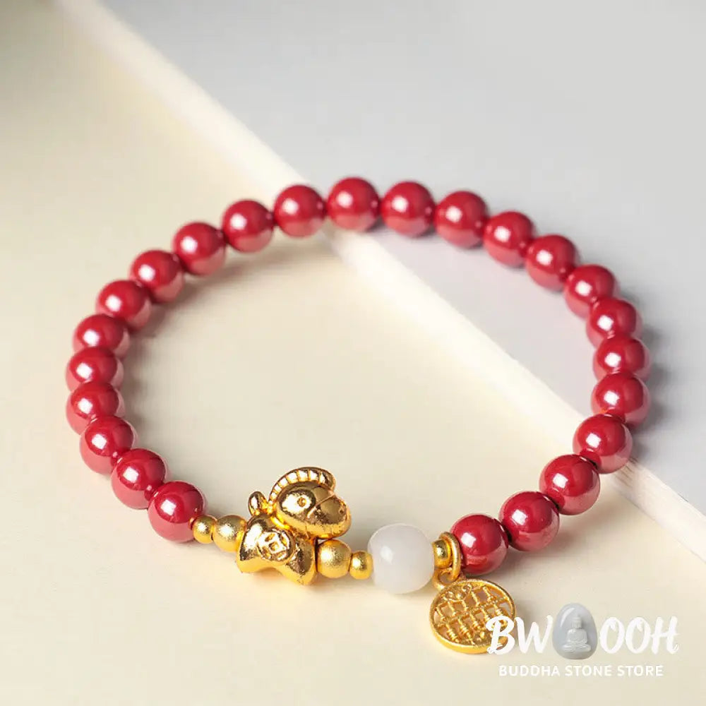 Buddha Stones Year Of The Horse Natural Cinnabar Hetian Jade Concentration Bracelet - Bracelet