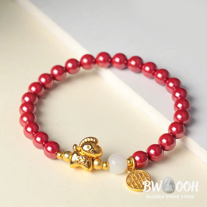 Buddha Stones Year Of The Horse Natural Cinnabar Hetian Jade Concentration Bracelet - Bracelet