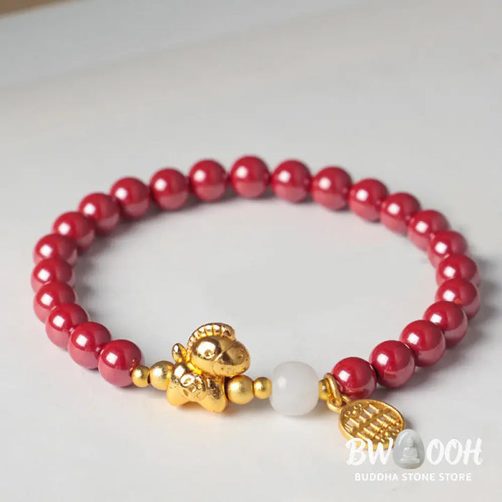 Buddha Stones Year Of The Horse Natural Cinnabar Hetian Jade Concentration Bracelet - Bracelet