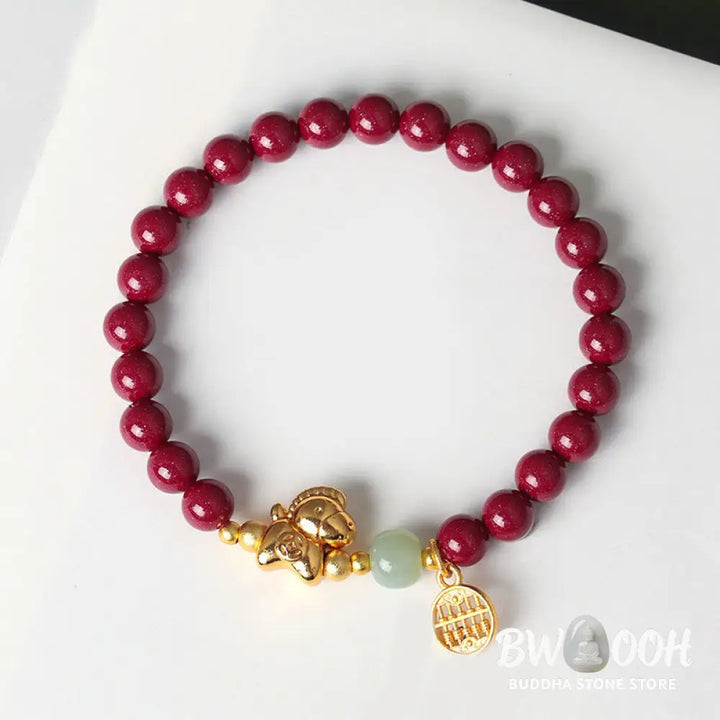 Buddha Stones Year Of The Horse Natural Cinnabar Hetian Jade Concentration Bracelet - Bracelet