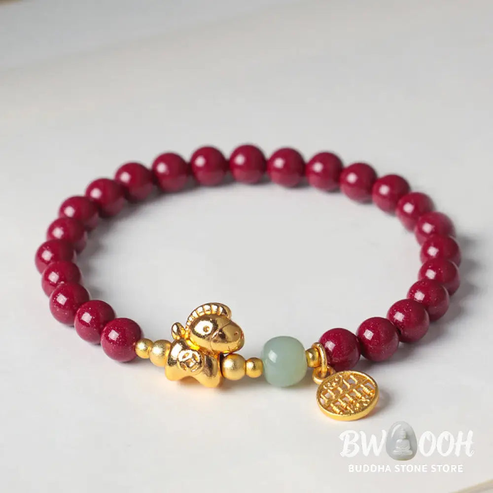 Buddha Stones Year Of The Horse Natural Cinnabar Hetian Jade Concentration Bracelet - Bracelet