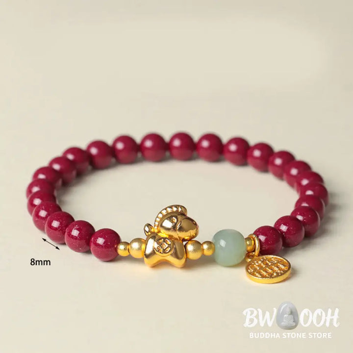 Buddha Stones Year Of The Horse Natural Cinnabar Hetian Jade Concentration Bracelet - Bracelet