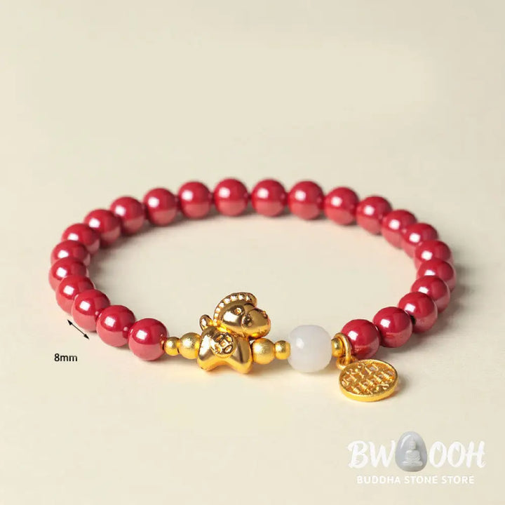 Buddha Stones Year Of The Horse Natural Cinnabar Hetian Jade Concentration Bracelet - Bracelet