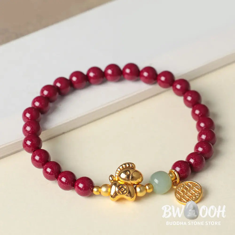 Buddha Stones Year Of The Horse Natural Cinnabar Hetian Jade Concentration Bracelet - Bracelet
