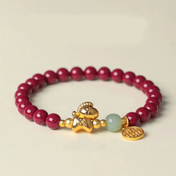 Buddha Stones Year Of The Horse Natural Cinnabar Hetian Jade Concentration Bracelet - Cinnabar(Wrist