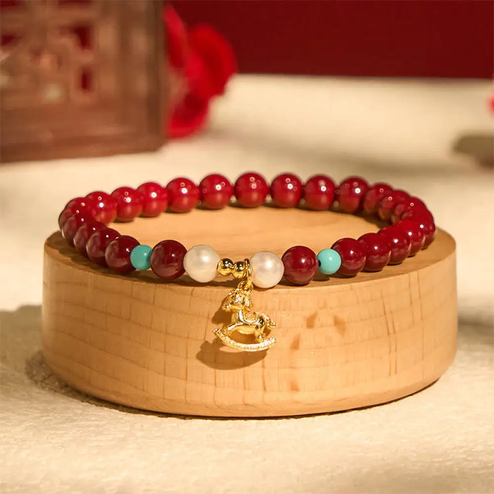 BWOOOH Year of the Horse Natural Cinnabar Pearl Blessing 