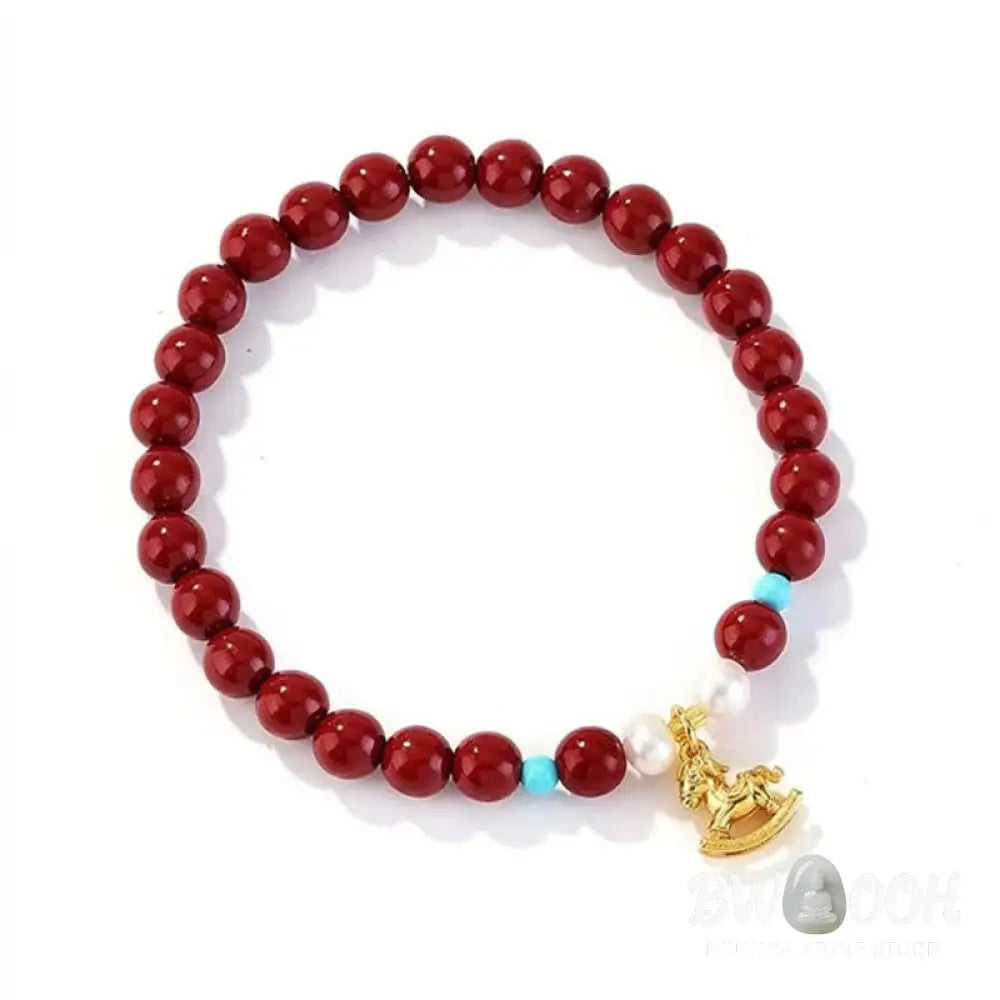 Buddha Stones Year of the Horse Natural Cinnabar Pearl Blessing Bracelet - Cinnabar(Wrist Circumference 14-16cm)