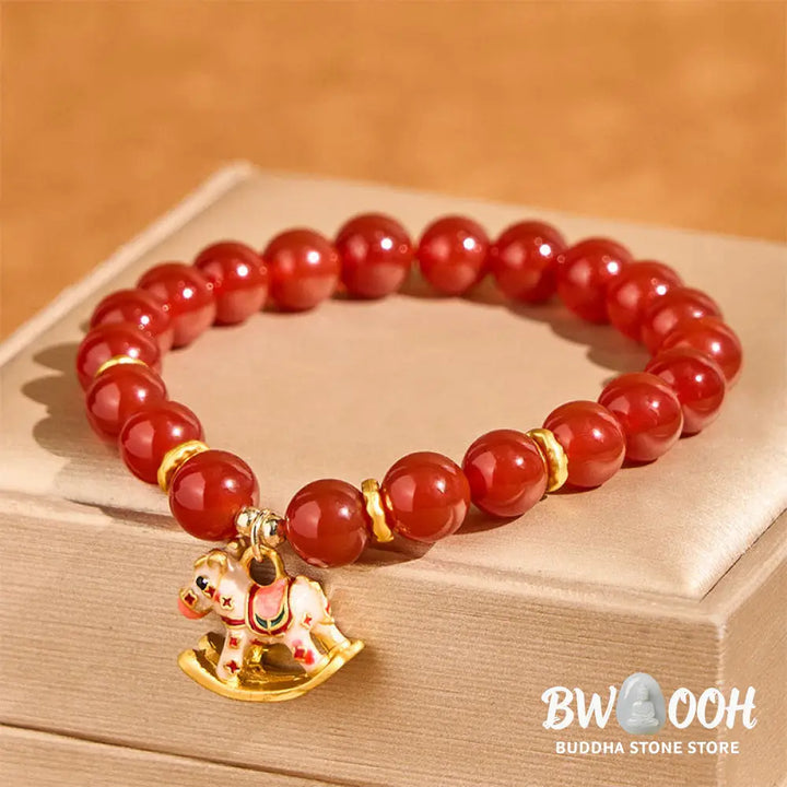 Buddha Stones Year Of The Horse Natural Cinnabar Red Agate Calm Confidence Bracelet - Bracelet