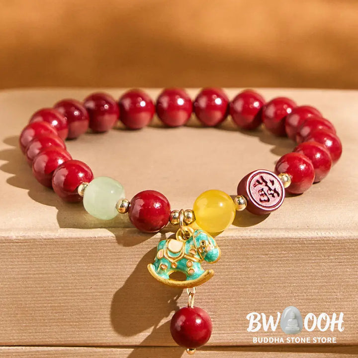 Buddha Stones Year Of The Horse Natural Cinnabar Red Agate Calm Confidence Bracelet - Bracelet
