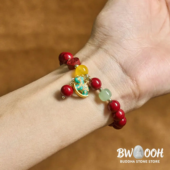 Buddha Stones Year Of The Horse Natural Cinnabar Red Agate Calm Confidence Bracelet - Bracelet