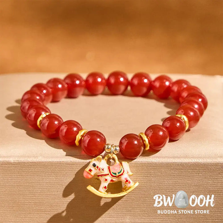 Buddha Stones Year Of The Horse Natural Cinnabar Red Agate Calm Confidence Bracelet - Bracelet