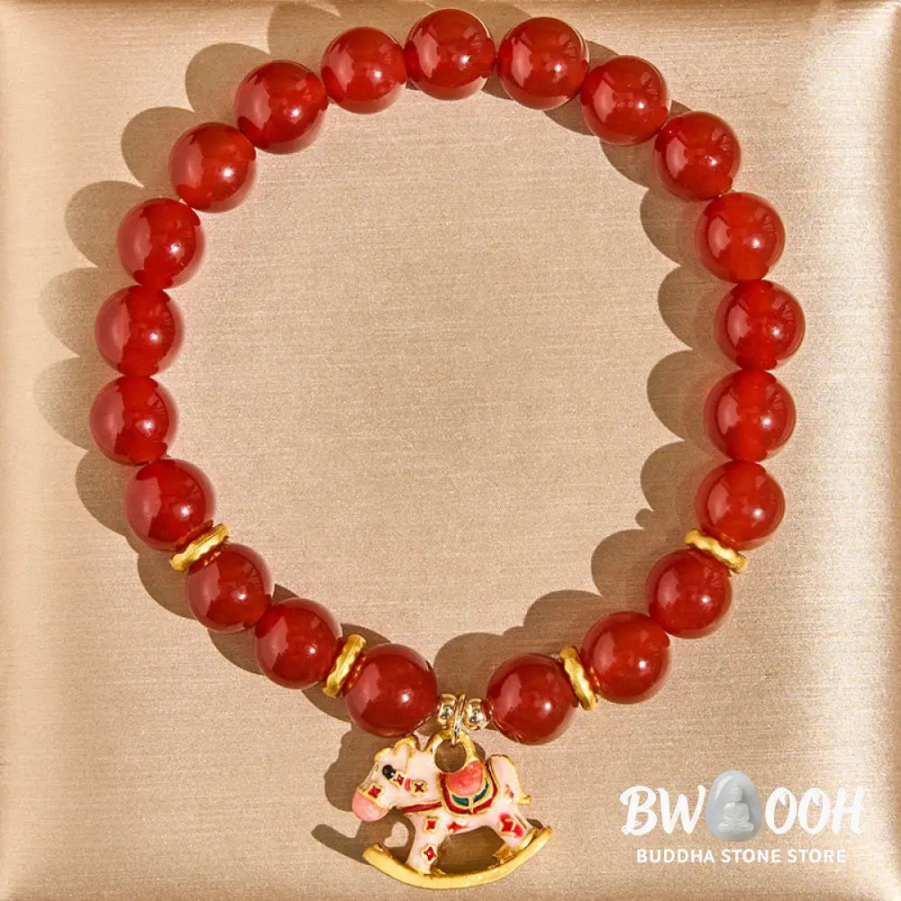 Buddha Stones Year Of The Horse Natural Cinnabar Red Agate Calm Confidence Bracelet - Bracelet