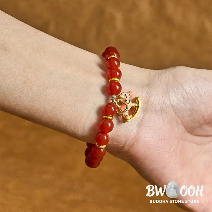 Buddha Stones Year Of The Horse Natural Cinnabar Red Agate Calm Confidence Bracelet - Bracelet