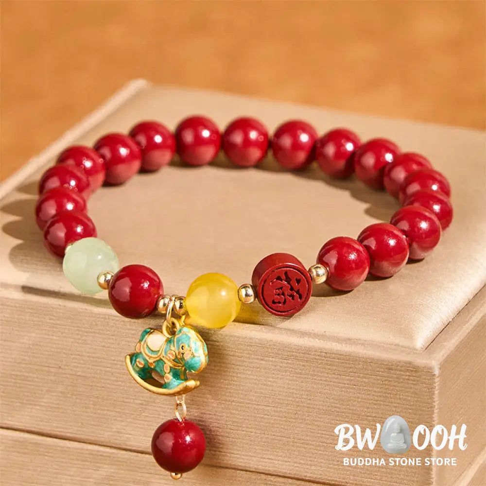 Buddha Stones Year Of The Horse Natural Cinnabar Red Agate Calm Confidence Bracelet - Bracelet