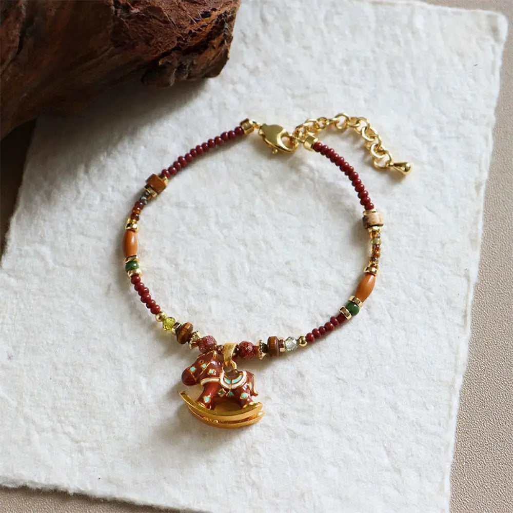 Buddha Stones Year Of The Horse Oil Dripping Copper Various Beeds Grace Bracelet - Red Horse(Wrist