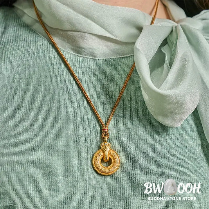 Buddha Stones Year Of The Horse Peace Buckle Fu Character Gold Plated Copper Energy Necklace Pendant - BWOOOH - Copper