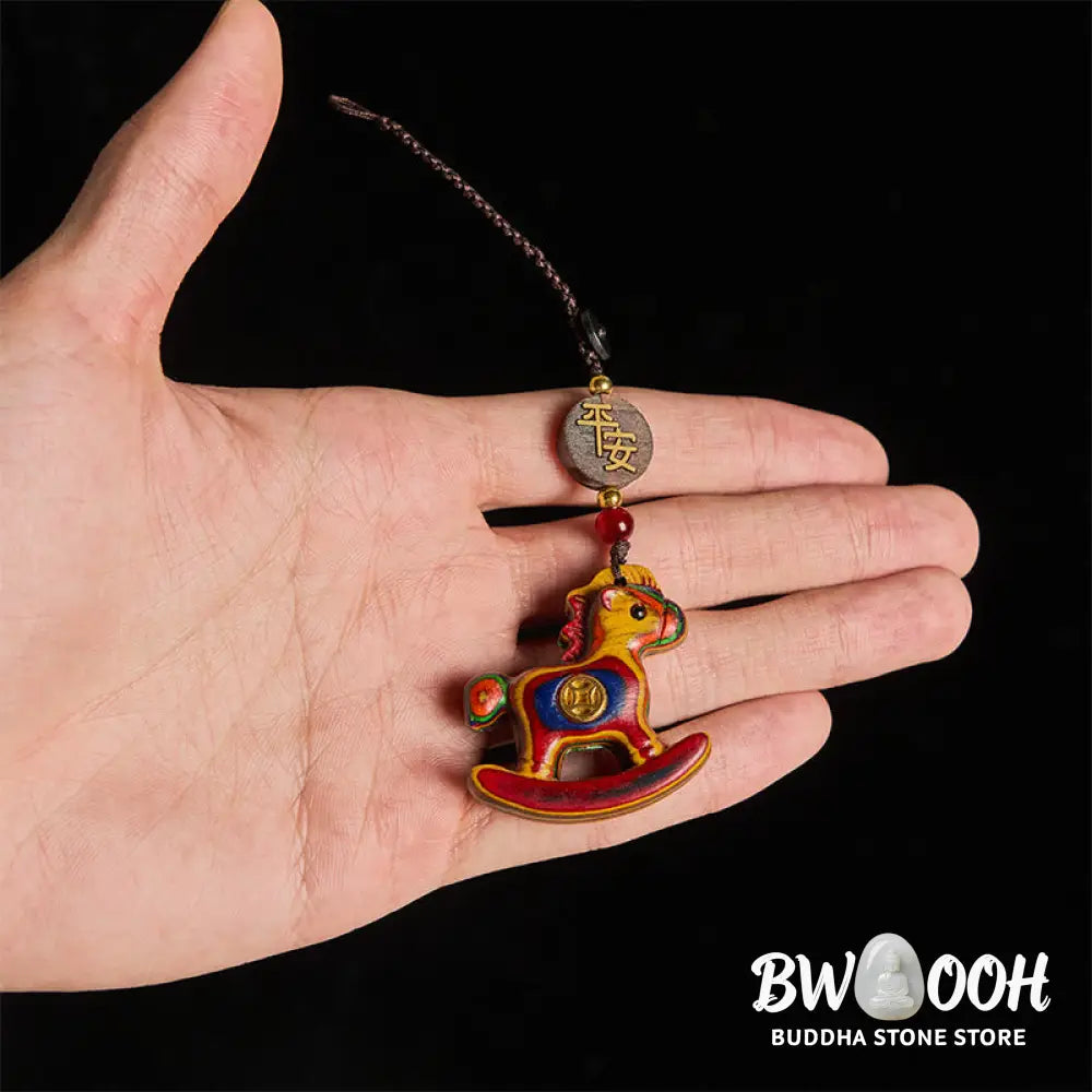 Buddha Stones Year of the Horse Rainbow Eucalyptus Small Leaf Red Sandalwood Linden Wood Ebony Carved Positive Key
