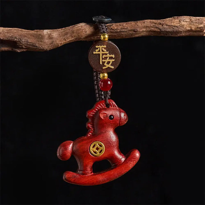 Buddha Stones Year of the Horse Rainbow Eucalyptus Small Leaf Red Sandalwood Linden Wood Ebony Carved Positive Key
