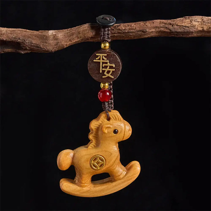 Buddha Stones Year of the Horse Rainbow Eucalyptus Small Leaf Red Sandalwood Linden Wood Ebony Carved Positive Key