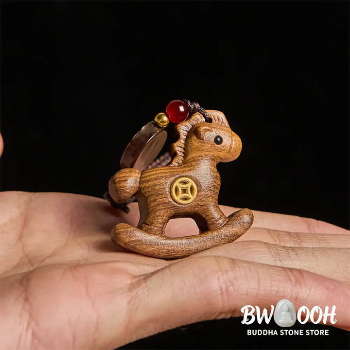 Buddha Stones Year of the Horse Rainbow Eucalyptus Small Leaf Red Sandalwood Linden Wood Ebony Carved Positive Key