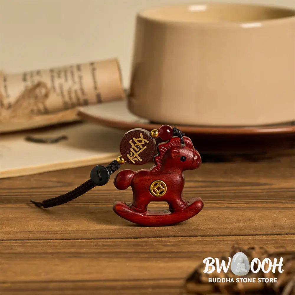 Buddha Stones Year of the Horse Rainbow Eucalyptus Small Leaf Red Sandalwood Linden Wood Ebony Carved Positive Key