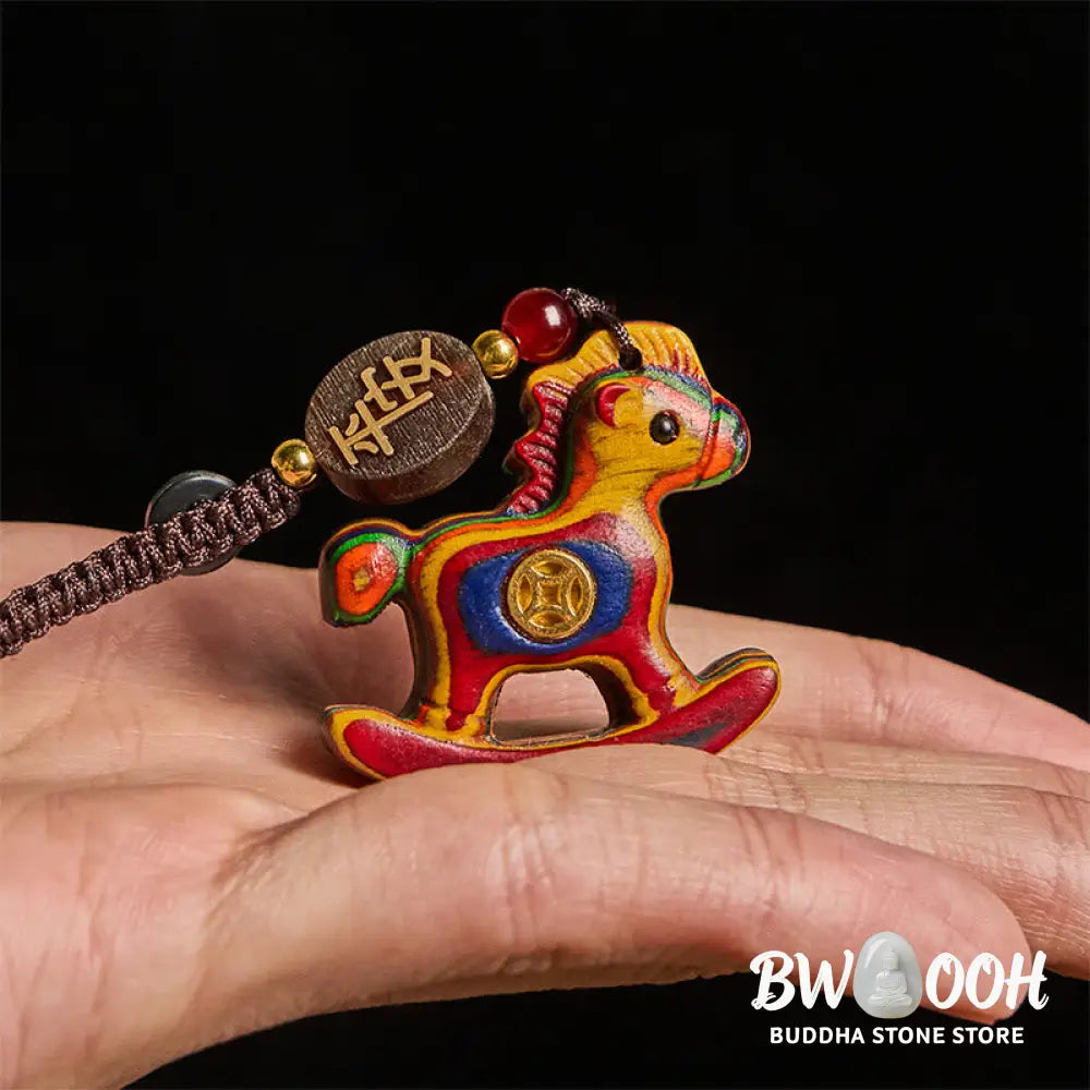 Buddha Stones Year of the Horse Rainbow Eucalyptus Small Leaf Red Sandalwood Linden Wood Ebony Carved Positive Key