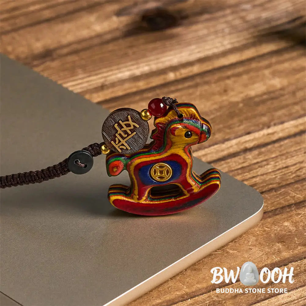 Buddha Stones Year of the Horse Rainbow Eucalyptus Small Leaf Red Sandalwood Linden Wood Ebony Carved Positive Key