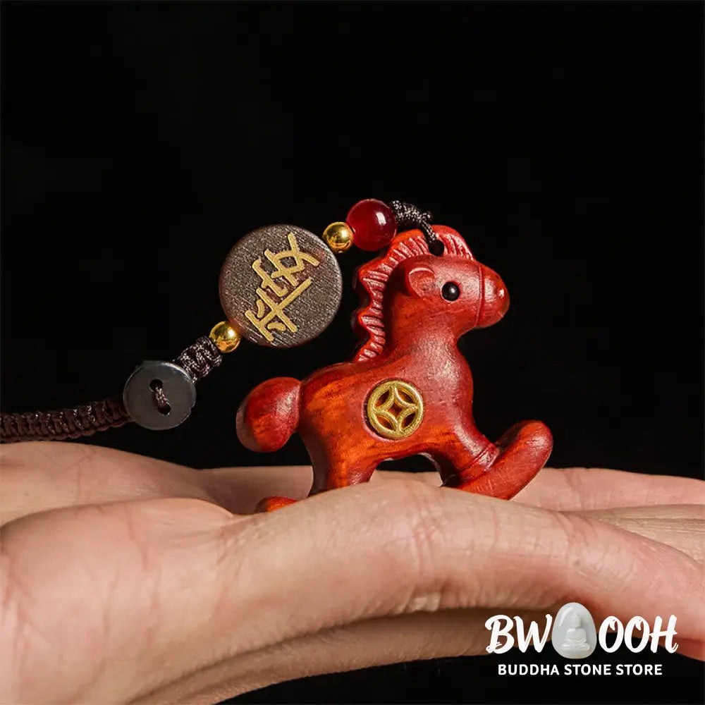 Buddha Stones Year of the Horse Rainbow Eucalyptus Small Leaf Red Sandalwood Linden Wood Ebony Carved Positive Key