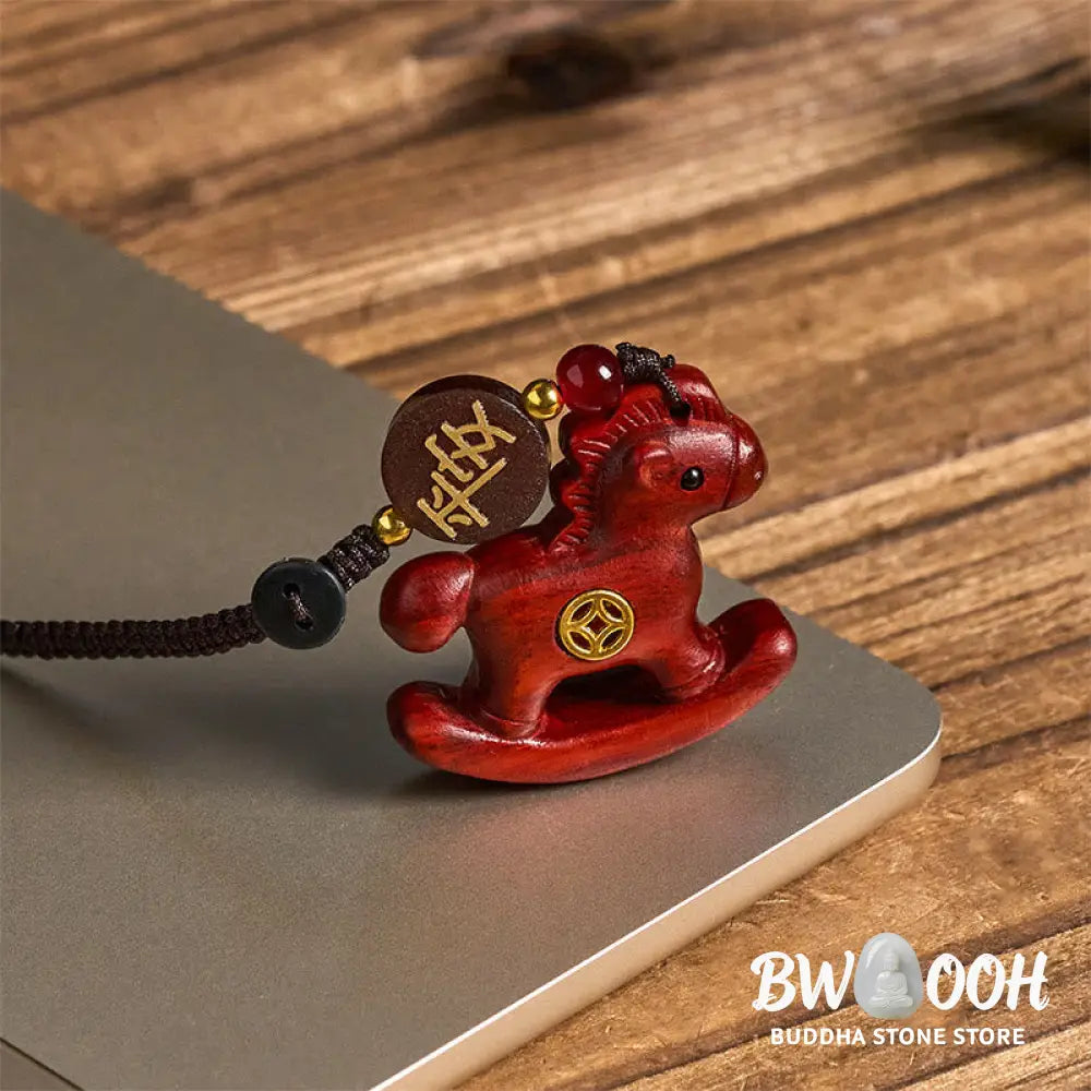 Buddha Stones Year of the Horse Rainbow Eucalyptus Small Leaf Red Sandalwood Linden Wood Ebony Carved Positive Key